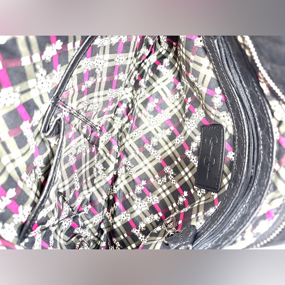 Jessica Simpson Black PVC East West Medium Shoulder Bag Leather Trim Tassels - Picture 9 of 10